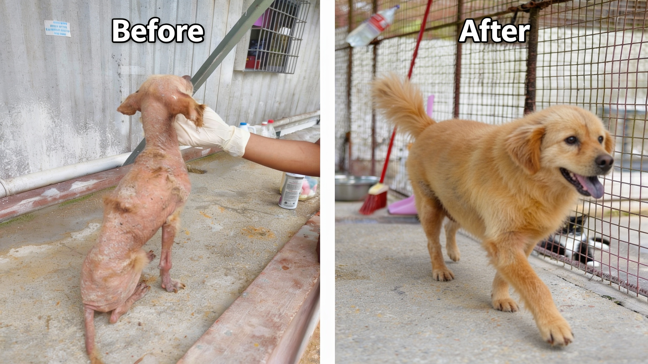 Vince aka Beans — before and after rescue
